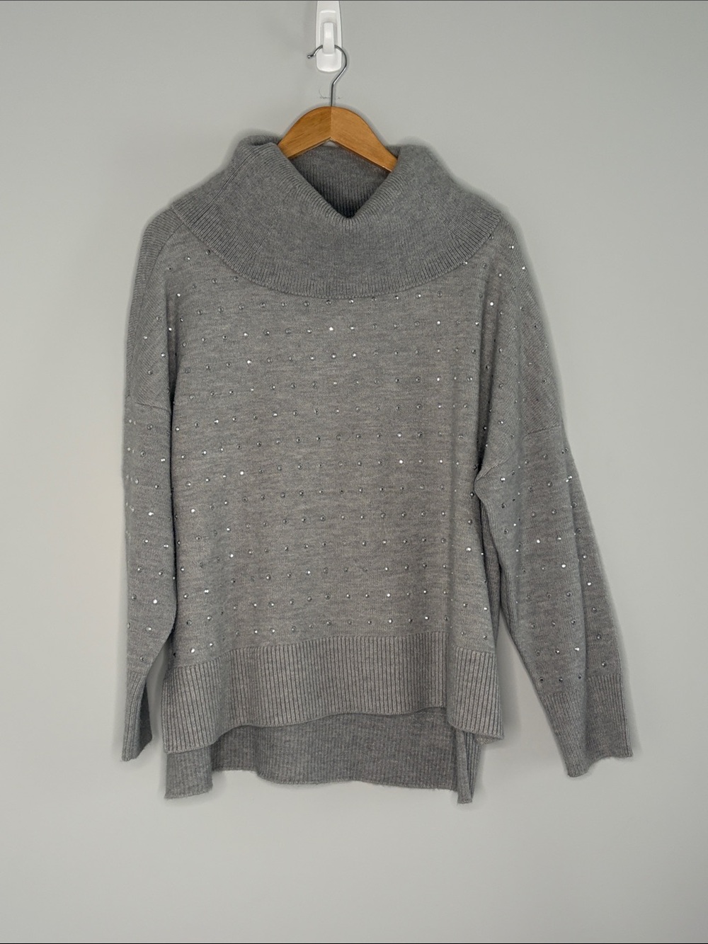 Joseph Ribkoff Gray Embellished Cowl Neck Sweater L